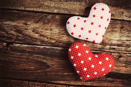 simsearch:400-08034169,k - Two hearts made of cloth on a wooden surface Stock Photo - Budget Royalty-Free & Subscription, Code: 400-08033411