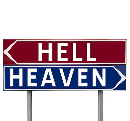 simsearch:400-05730469,k - Direction Signs with choice between Heaven or Hell isolated on white background Stock Photo - Budget Royalty-Free & Subscription, Code: 400-08033809