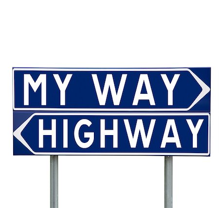 simsearch:400-05730469,k - Blue Direction Signs with choice between My Way or the Highway isolated on white background Stock Photo - Budget Royalty-Free & Subscription, Code: 400-08033815