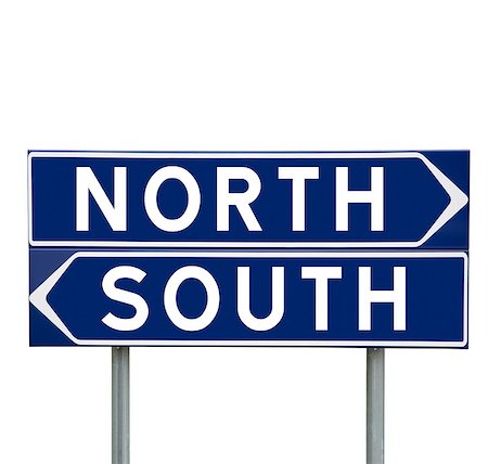 simsearch:400-05730469,k - Blue Direction Signs with choice between North or South isolated on white background Stock Photo - Budget Royalty-Free & Subscription, Code: 400-08033816