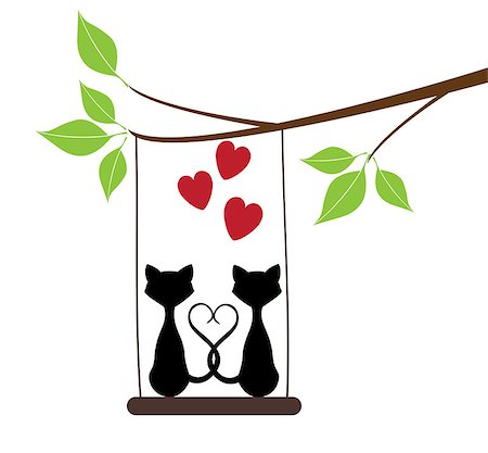 vector cats silhouettes in a swing with red hearts for valentine day Stock Photo - Budget Royalty-Free & Subscription, Code: 400-08033984