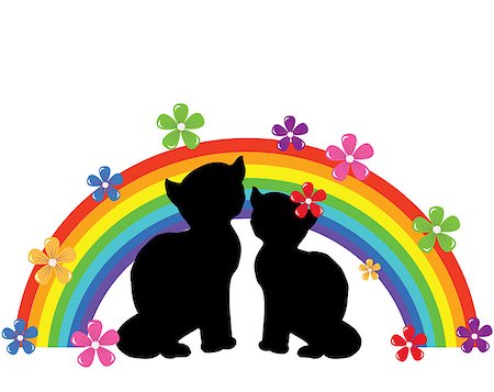 vector cats silhouettes with rainbow and flowers for valentine day Stock Photo - Budget Royalty-Free & Subscription, Code: 400-08033986