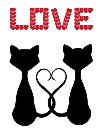 vector cats silhouettes for valentine day Stock Photo - Budget Royalty-Free & Subscription, Code: 400-08033994