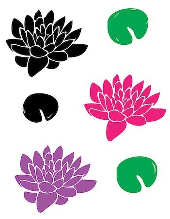 vector illustration of lotus flowers with leaves Photographie de stock - Aubaine LD & Abonnement, Code: 400-08033996