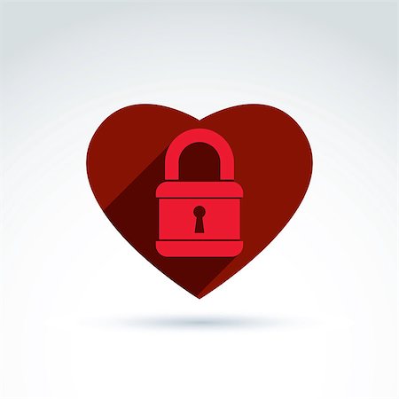 simsearch:400-05368603,k - Vector red heart with a padlock isolated on white background. Love secret symbol, conceptual privacy icon. Stock Photo - Budget Royalty-Free & Subscription, Code: 400-08044092