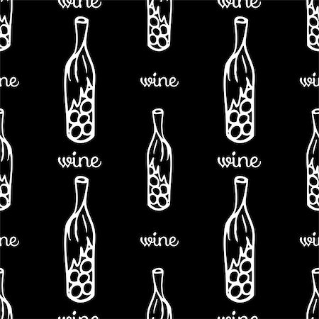 paper food pattern - black wine seamless pattern with grape and bottle Stock Photo - Budget Royalty-Free & Subscription, Code: 400-08046267