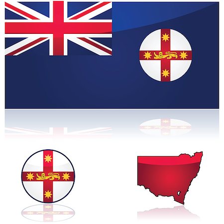 Illustration showing the flag and map of the state of New South Wales, in Australia Stock Photo - Budget Royalty-Free & Subscription, Code: 400-08046319