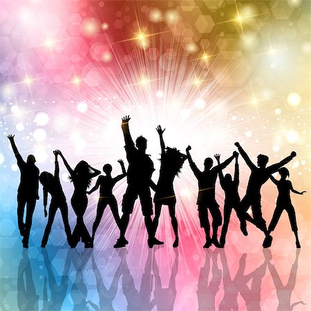 simsearch:400-04389591,k - Silhouettes of people dancing on an abstract lights background Stock Photo - Budget Royalty-Free & Subscription, Code: 400-08047540