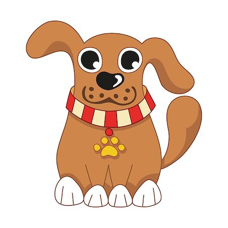 simsearch:400-08189024,k - Cartoon puppy, vector illustration of cute dog wearing a red collar with gold pet paw tag, happy doggy Photographie de stock - Aubaine LD & Abonnement, Code: 400-08047630