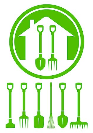 simsearch:400-05297250,k - garden green icon with tools set silhouette Stock Photo - Budget Royalty-Free & Subscription, Code: 400-08048544