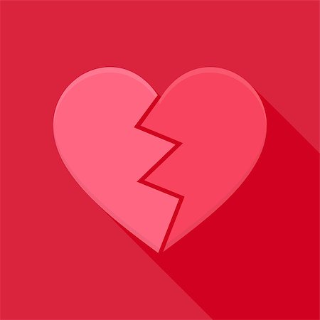 Broken heart. Flat stylized object with long shadow Stock Photo - Budget Royalty-Free & Subscription, Code: 400-08049857