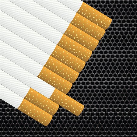 simsearch:400-06761272,k - Realistic cigarettes  on bark metal perforated background. Cigarettes burns. Stock Photo - Budget Royalty-Free & Subscription, Code: 400-08041177