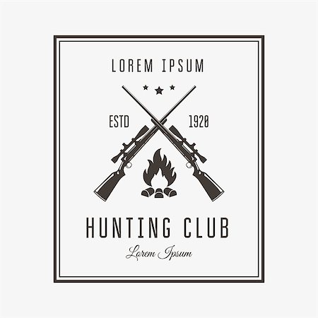 simsearch:400-08348524,k - Vector vintage logo or emblem for the hunting club. Rifle and campfire silhouette. Stock Photo - Budget Royalty-Free & Subscription, Code: 400-08042671