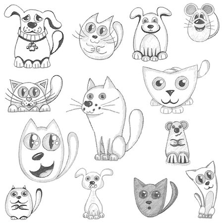 simsearch:400-08189024,k - Hand drawn cats, dogs and mouse set, vector illustration Photographie de stock - Aubaine LD & Abonnement, Code: 400-08043259
