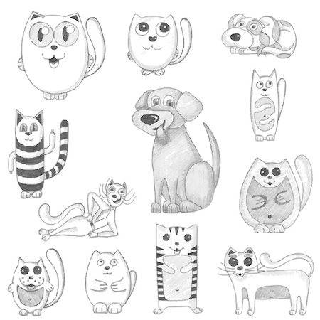 simsearch:400-08189024,k - Hand drawn cats and dogs set, pencil drawing, vector illustration Photographie de stock - Aubaine LD & Abonnement, Code: 400-08043260
