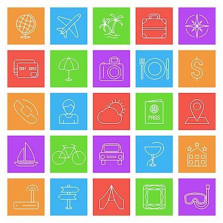 simsearch:400-07114343,k - Set of 25 color thin line travel and vacation icons Stock Photo - Budget Royalty-Free & Subscription, Code: 400-08054674