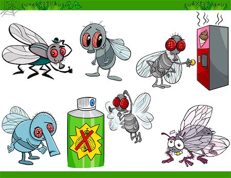 preliminary - Cartoon Humorous Illustration of Funny Flies Insects Set Stock Photo - Budget Royalty-Free & Subscription, Code: 400-08056658