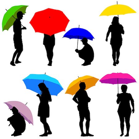 Silhouettes man and woman under umbrella. Vector illustrations. Stock Photo - Budget Royalty-Free & Subscription, Code: 400-08056685