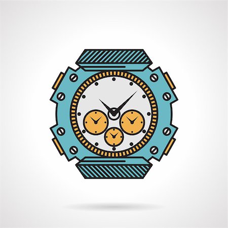 Flat color design vector icon for sport watch with chronograph on white background. Stock Photo - Budget Royalty-Free & Subscription, Code: 400-08050260