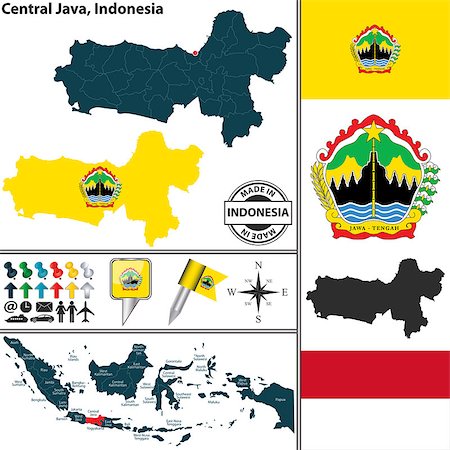 Vector map of region Central Java with coat of arms and location on Indonesian map Stock Photo - Budget Royalty-Free & Subscription, Code: 400-08050857