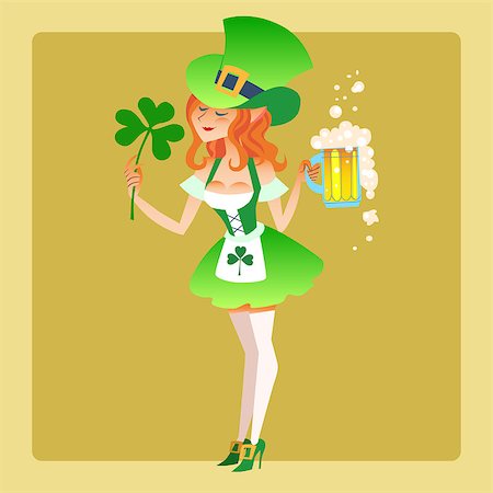 Girl elf green costume St. Patricks day with a beer and leaves of the Shamrock Stock Photo - Budget Royalty-Free & Subscription, Code: 400-08051246