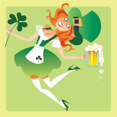 pub dancing - Girl elf on the holiday of St. Patricks day with a beer and a Shamrock in his hand dancing Photographie de stock - Aubaine LD & Abonnement, Code: 400-08051249