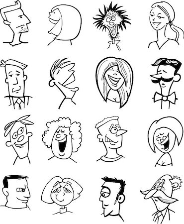 simsearch:400-04790516,k - Black and White Cartoon Illustration of People Characters Faces Set Stock Photo - Budget Royalty-Free & Subscription, Code: 400-08051764
