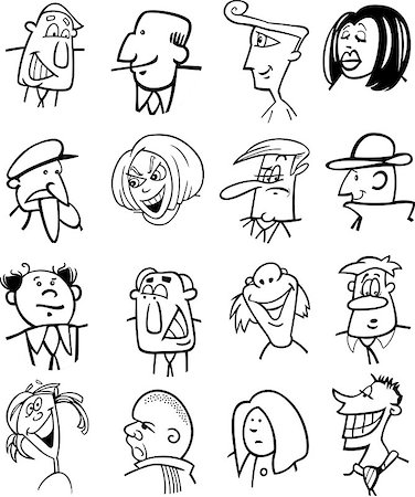 simsearch:400-04790516,k - Black and White Cartoon Illustration of People Characters Faces Set Stock Photo - Budget Royalty-Free & Subscription, Code: 400-08051765