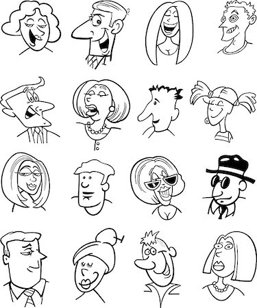 simsearch:400-04790516,k - Black and White Cartoon Illustration of People Characters Faces Set Stock Photo - Budget Royalty-Free & Subscription, Code: 400-08051766