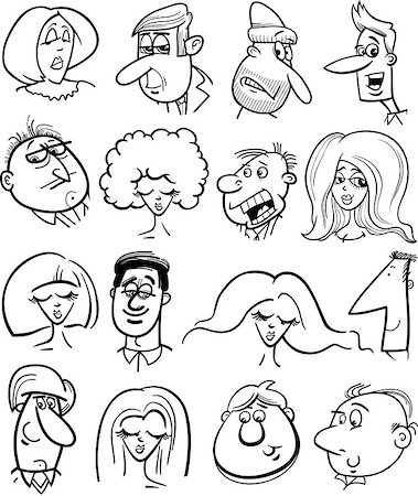 simsearch:400-04790516,k - Black and White Cartoon Illustration of People Characters Faces Set Stock Photo - Budget Royalty-Free & Subscription, Code: 400-08051768