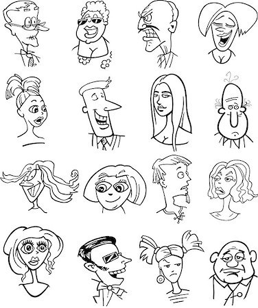 simsearch:400-04790516,k - Black and White Cartoon Illustration of People Characters Faces Set Stock Photo - Budget Royalty-Free & Subscription, Code: 400-08051763