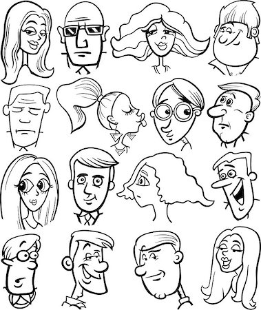 simsearch:400-04790516,k - Black and White Cartoon Illustration of People Characters Faces Set Stock Photo - Budget Royalty-Free & Subscription, Code: 400-08051774