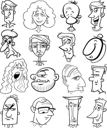 Black and White Cartoon Illustration of People Characters Faces Set Stock Photo - Budget Royalty-Free & Subscription, Code: 400-08051770