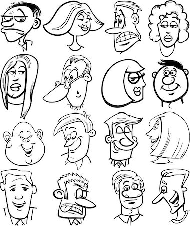 simsearch:400-04790516,k - Black and White Cartoon Illustration of People Characters Faces Set Stock Photo - Budget Royalty-Free & Subscription, Code: 400-08051772