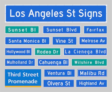 Vector illustration of the most famous Los Angeles street signs Stock Photo - Budget Royalty-Free & Subscription, Code: 400-08051905