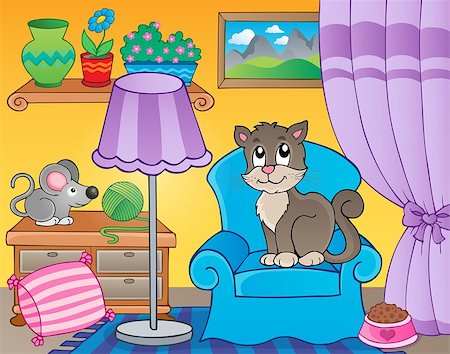 Room with cat on armchair - eps10 vector illustration. Stock Photo - Budget Royalty-Free & Subscription, Code: 400-08053270