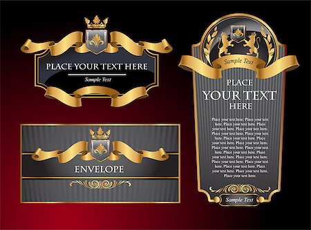 simsearch:400-05904254,k - Black gold-framed set ot label, envelope and certificate. Vector illustration. All elements separately. Stock Photo - Budget Royalty-Free & Subscription, Code: 400-08053751