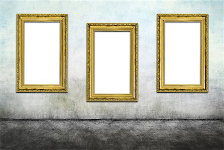 simsearch:400-07332295,k - Three vertical golden frames on dirty wall Stock Photo - Budget Royalty-Free & Subscription, Code: 400-08074001