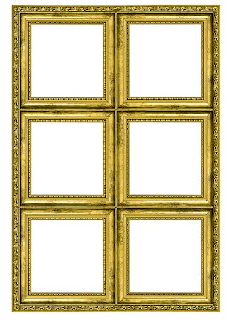 simsearch:400-06860484,k - Giant golden frame containing six quadrats isolated on white background Stock Photo - Budget Royalty-Free & Subscription, Code: 400-08074658