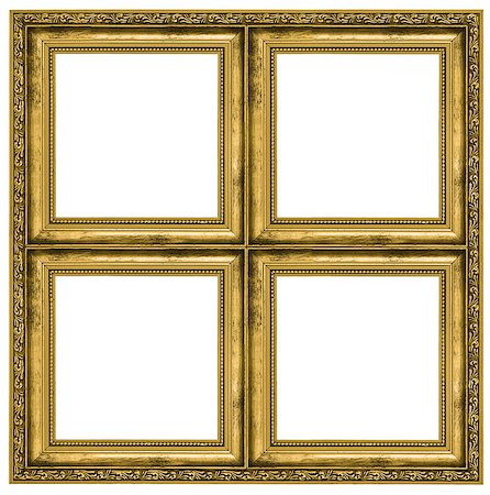 simsearch:400-06860484,k - Golden quadruple frame isolated on pure white background Stock Photo - Budget Royalty-Free & Subscription, Code: 400-08074730