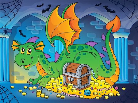 dragon and column - Dragon with treasure theme image 2 - eps10 vector illustration. Stock Photo - Budget Royalty-Free & Subscription, Code: 400-08076066