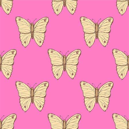 simsearch:400-06912266,k - Sketch butterfly  in vintage style, vector seamless pattern Stock Photo - Budget Royalty-Free & Subscription, Code: 400-08078134