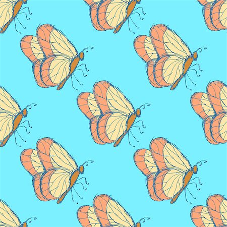 simsearch:400-06912266,k - Sketch butterfly  in vintage style, vector seamless pattern Stock Photo - Budget Royalty-Free & Subscription, Code: 400-08078144