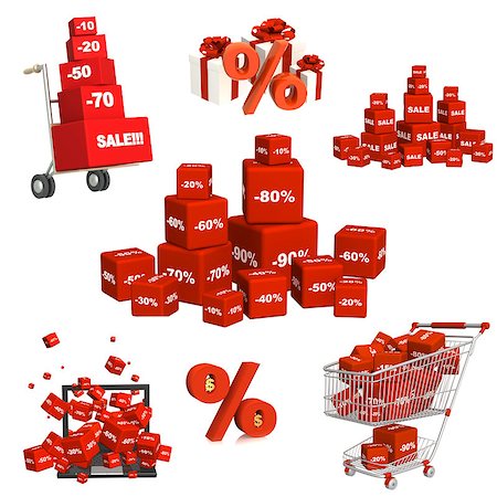 simsearch:400-04097382,k - Collection of red boxes with the goods at a discount. Objects isolated on white bsckground Stock Photo - Budget Royalty-Free & Subscription, Code: 400-08070239