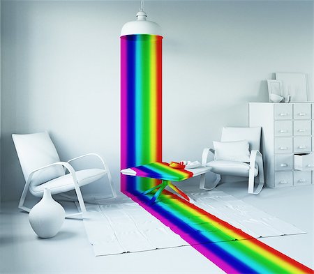 simsearch:400-06628918,k - Rainbow color light from the lamp in a white interior. Art-style 3d concept Photographie de stock - Aubaine LD & Abonnement, Code: 400-08070837