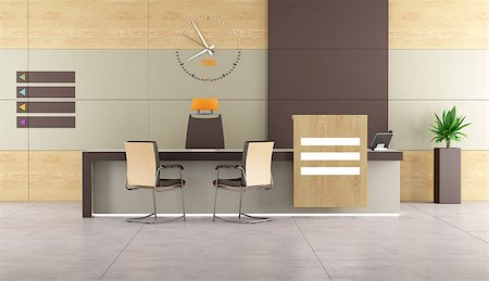 simsearch:400-04285452,k - Contemporary reception with desk and chairs -3D Rendering Stock Photo - Budget Royalty-Free & Subscription, Code: 400-08071146