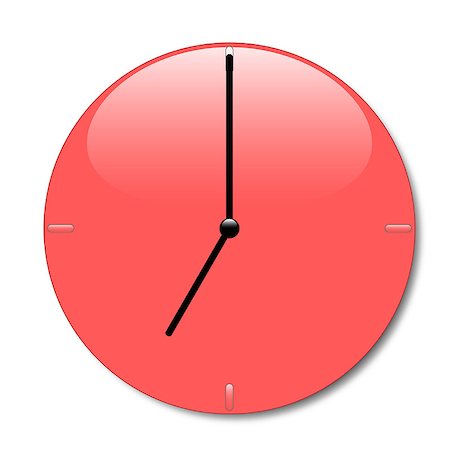 simsearch:600-06702130,k - Shiny red wall clock with glossy place and with black hands, with shadow on white background Stock Photo - Budget Royalty-Free & Subscription, Code: 400-08072596