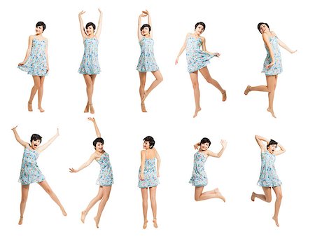 simsearch:400-06481645,k - Beautiful teenager with a blue dress dancing and jumping, isolated over white background Stock Photo - Budget Royalty-Free & Subscription, Code: 400-08073591