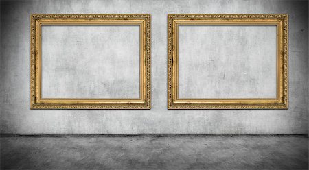 simsearch:400-06860484,k - Two old golden frames on gray wall Stock Photo - Budget Royalty-Free & Subscription, Code: 400-08073973