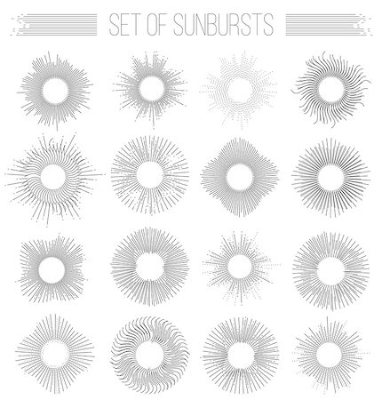 Set of sunbusrt geometric shapes stars and light ray. Vector illustration Photographie de stock - Aubaine LD & Abonnement, Code: 400-08094514